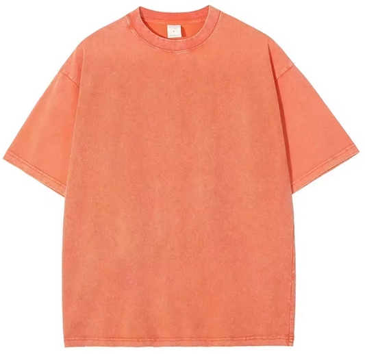 T-shirt rétro délavé robuste orange , 100% coton